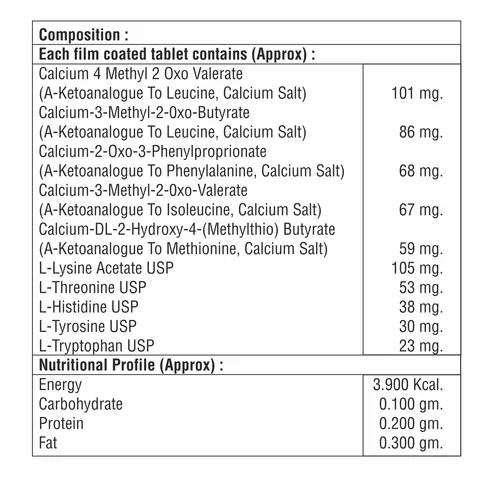 Alpha Ketoanalogue of Essential Amino Acid tablet supplement facts