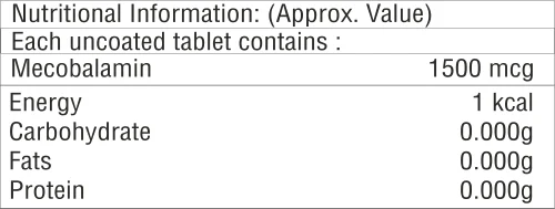 Sublingual Melcobalamin 1500mcg Tablet supplement facts