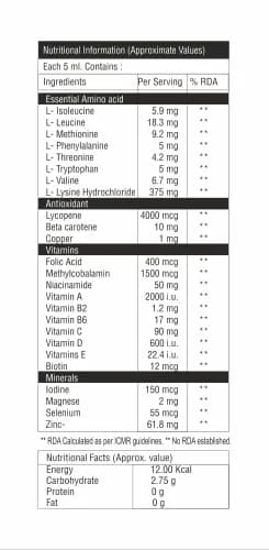 Essential Amino Acids vitamin B12 supplement facts